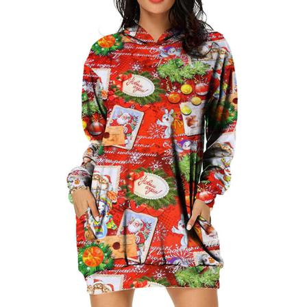 Damer Med Fickor Xmas Huvklänningar Snowflake Print Pullover
