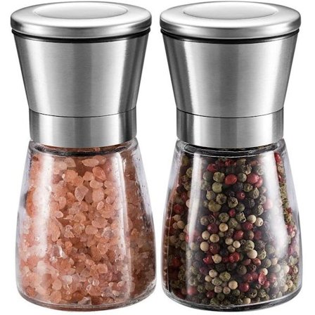 Salt- og pepperkvernsett – Premium salt- og pepperkvern i rustfritt stål med glassbeholder og justerbar grovhet