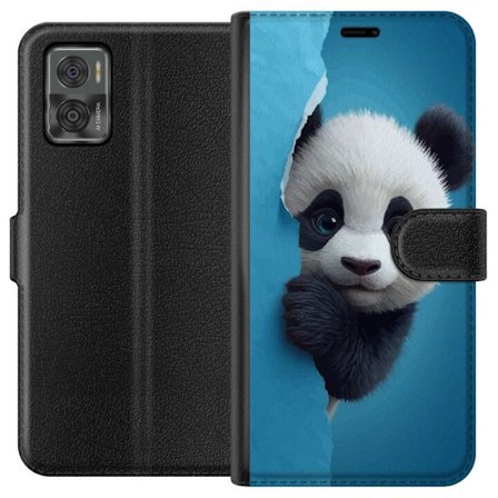 Kompatibelt Plånboksfodral till Motorola Motorola Moto E22i Söt panda som tittar fram genom papper i mjuk 3D-illustration