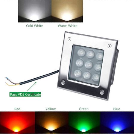 1stk Utomhus Fyrkantig LED Infälld Golvlampa Rostfritt Stål IP67 Vattentät LED Golvspotlight - 6000K 9w Vitt Ljus (LGL)