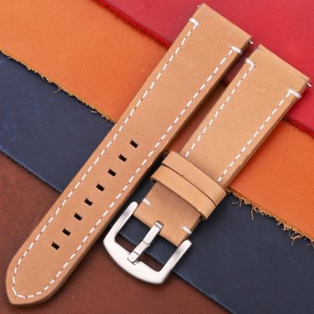 Vintage klockband i äkta läder 7 färger Armband 18 mm 20 mm 22 mm 24 mm Kvinnor Män Kohud Smart Watch Armband Tillbehör Brown Silver Clasp