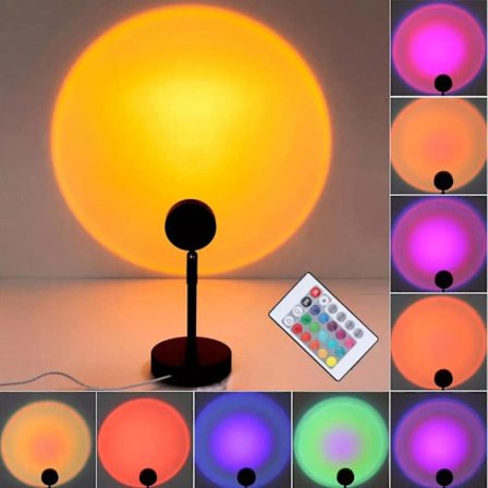 Solnedgangsprosjektor nattlampe RGB LED fjernkontroll 16 farger