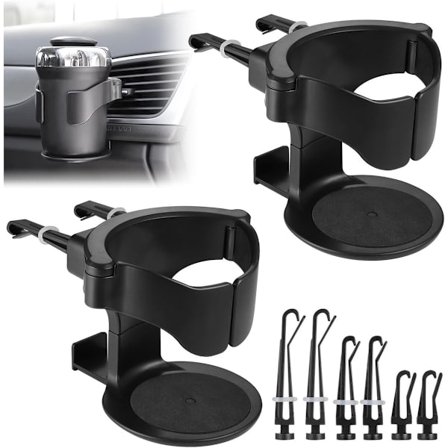 2-delt Bilkopholder, Justerbar Kopholder til Luftudtaget, med 3 Par Clips, Justerbar Base, Adaptiv Klemme Arm, Biltilbehør, Sort