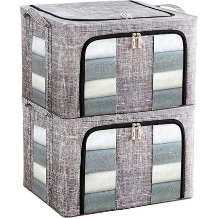 Foldbare Opbevaringskasser Vandtætte Antibakterielle, med Lynlås og Transparent Vindue til Opbevaring af Tøj, Tæpper, Legetøj (Denimgrå)