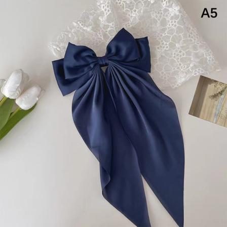 Sløjfebånd Hårnåle Hovedbeklædning Simple Elegant Satin Spring Clip Fi Navy ONESIZE