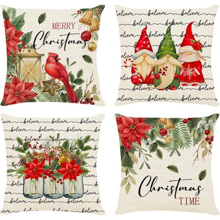 4 kpl 45x45 CM tyynynpäällisiä, jouluinen tyynynpäällinen, vetoketjullinen tyynynpäällinen, tyynynpäällinen joulukoristeluun, vanhemmille, ystäville, 