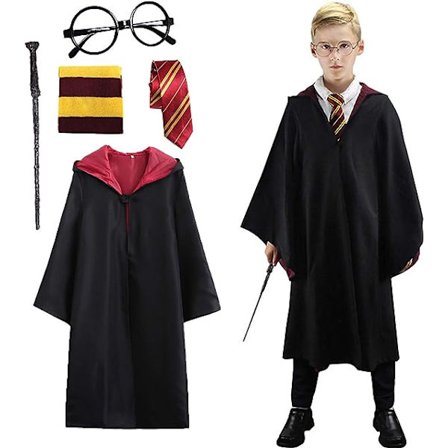 Trollkarl Kostym (145), Trollkarlsrock med Slips, Runda Mörka Glasögon, Sa