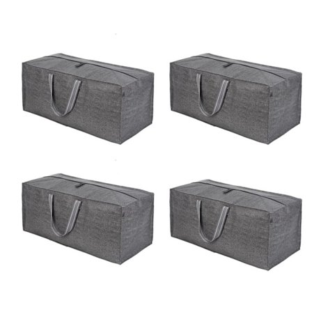 Pakke med 4 ekstra store grå flytteposer, lynlåslukning, kraftig opbevaringspose, alternativ til papkasser, tøjopbevaringspose, rejsetasker, lab