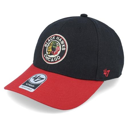 47 Brand - NHL Zwart adjustable Cap - Chicago Blackhawks Mvp Two Tone Vintage Black/Red Adjustable @ Hatstore
