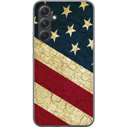 Samsung Galaxy S24+ Gjennomsiktig deksel USA-flagg i vintage stil, amerikansk flagg med sprukken tekstur perfekt for retro patriotiske og grafiske mot