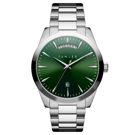 Eric | Green and Silver-tone Stainless Steel Watch with Day and Date for Men - Wrist watches