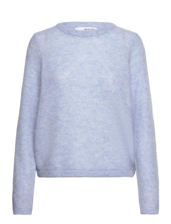 Slflive Ls Knit O-Neck Pullover Blå Selected Femme*Betinget Tilbud