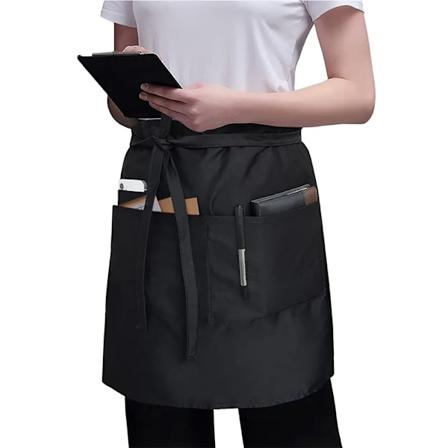 Universal Unisex Halv Bryst Bib Forlæde Restaurant Køkken Kaffe Te Butik Kok Uniformer Talje Kort Forlæde Med Lommer Three pockets