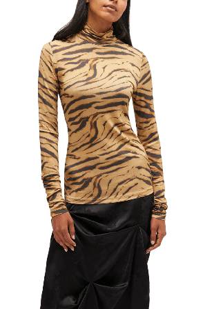 GANNI Printed Shiny Jersey Turtleneck Blusar Dam Grön 34