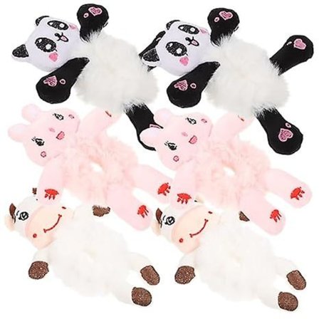 6 stk. tegneserie plysj hårstrikk elastiske hårstrikker hår fluff plysj kanin hårstrikker dyre hårstrikker hvit rosa 11-19,5 cm