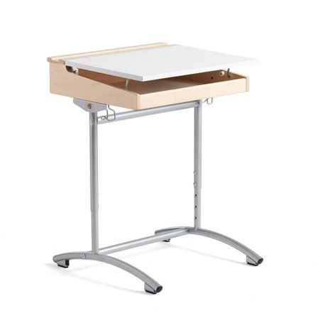 Elevbord ACCESS, høydejusterbart, L650 B550 H700–900 mm, bjørk/hvit