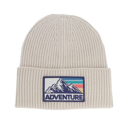 Wild Spirit - Beige cuff Beanie - Mountain Adventure Patch Oatmeal Oversized Beanie @ Hatstore