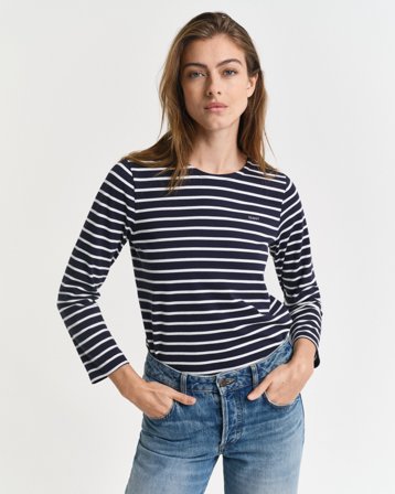 GANT Damen T-Shirt mit 3/4-Ärmeln und Marinestreifen (S) Blau