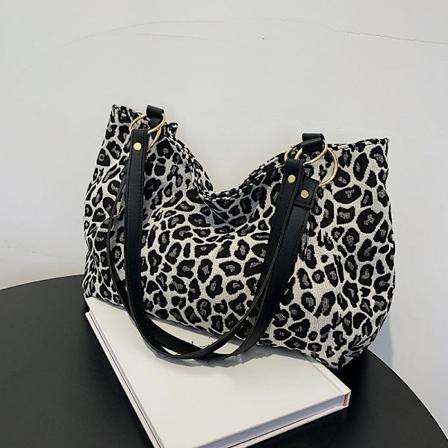Yogodlns Nye Mode Tote Tasker Shopping og Rejse Canvas Tasker Kvinder Populære Håndtasker Stor Kapacitet Leopard Skuldertasker Black 36x10x27cm