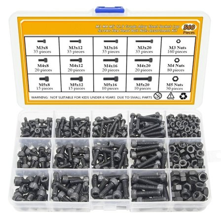 560 ST Muttrar och bultar Sats Skruv Bultar Muttrar Sortiment Kit Hex