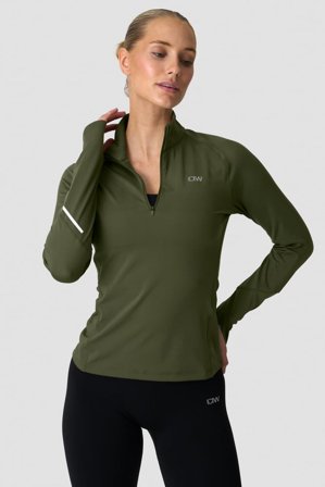 Everyday Long Sleeve 1/4 Stripe Zipper Dark Khaki Green