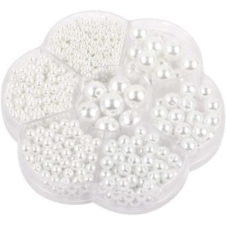 1150st Runda Pärlor, Vita Blandade Imitationspärlor Glansiga Polerade Lösa Pärlor för Dekoration Smyckestillverkning (3/4/5/6/8/10/12mm)