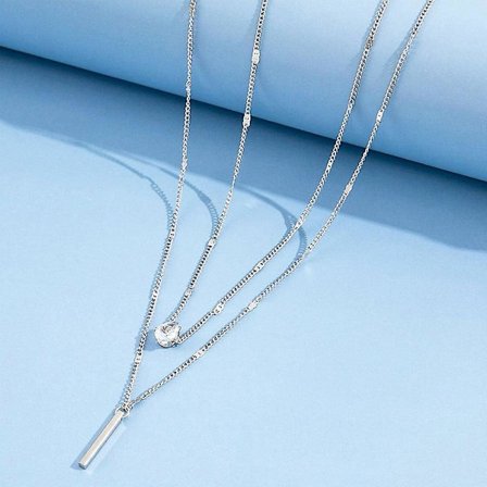 Rhinestone vattendroppe damhalsband remsa dubbelskiktshänge enkelt halsband(Silver)