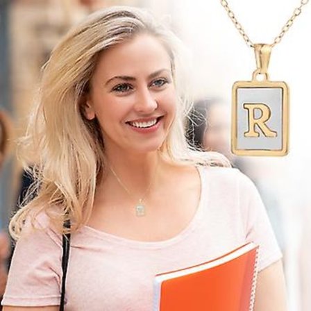 Halsband med bokstav i rostfritt stål, dam, guldtitan, 26 engelska bokstäver, hänge, R