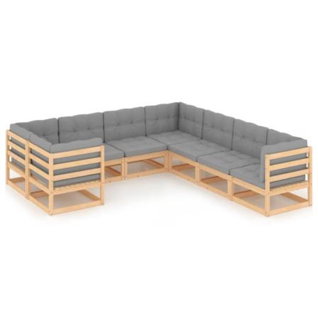 Vidaxl Pallsoffgrupp Med Dynor 8 Delar Massiv Furu Grå