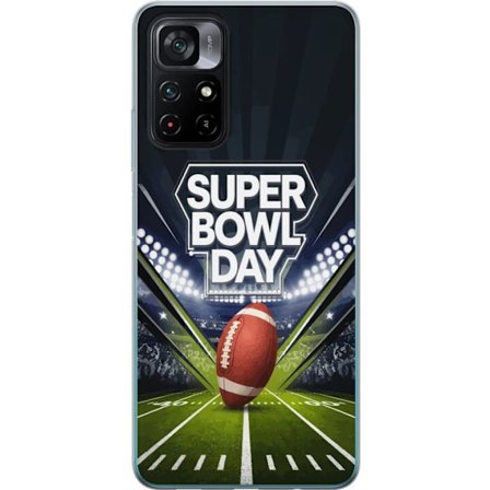 Yhteensopiva Puhelinkuori Xiaomi Poco M4 Pro 5G Super Bowl Day juliste, jossa amerikkalainen jalkapallo valaistuksella varustetulla areenalla dramaatt