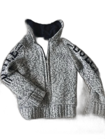 Gråmelerad stickad hoodie med dragkedja/ jacka / fleecejacka