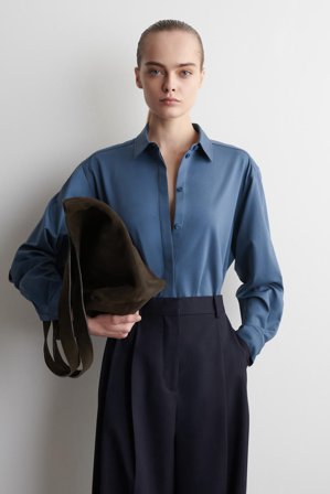 COS Femme Chemise En Jersey De Coton Pima in Bleu