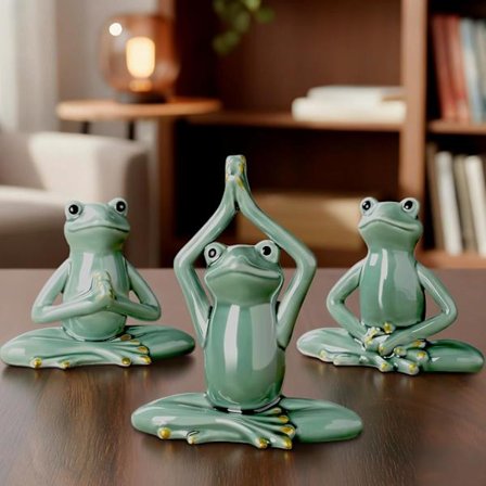 3-delt Meditasjon Yoga Frosk Ornament Keramisk Zen Hage Frosk Statue