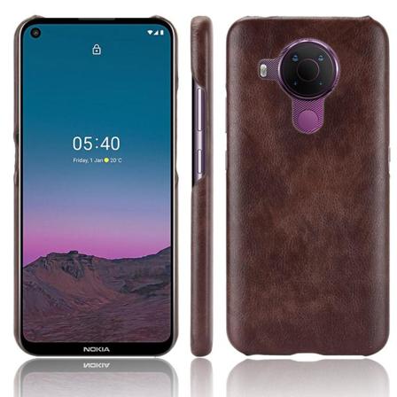 Nokia 5.4 - Läderbelagt Litchi Skal - Brun Brown Brun