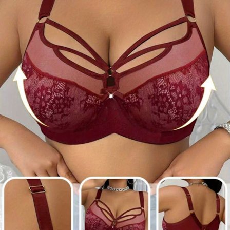 Dam Plus Size Spetskant BH Elegant Blommig Kontrast