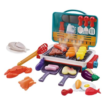Børns Grill Rack Legetøj Køkken Madlavning Realistisk Spray Lys Lyd Farveskiftende Spil Madsæt LA2356