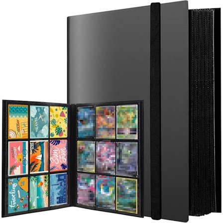 Keräilykorttikansio - 540 taskua, läpinäkyvä - vedenpitävä kansio korttikokoelma keräilyalbumi, musta