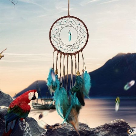 Forest Turquoise Dream Catchers - Håndlaget utsøkt fjærperle