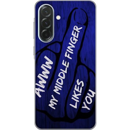 Kompatibelt Mobildeksel til Samsung Galaxy A36 Mørk typografisk illustrasjon med hjerteform og budskap om vennskap mot dyp blå tretekstur