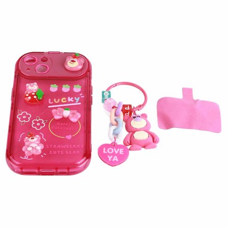 Mobilskal Silikon Mjuk Spegelstativ Transparent Tecknat Mönster Tryck Mobilskal med Snöre för IOS Rosröd för IOS 13