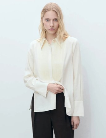 Mango Fluid Shirt With Contrasting Panel - White - M