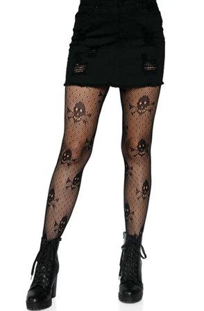 Skull Print Strumpfhose Schwarz Onesize
