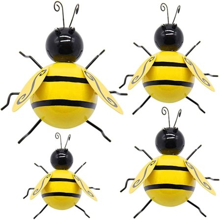 3D Metal Bi Vægskulptur, Inspirerende Vægdekoration til Indendørs og Udendørs Brug, Sæt med 4