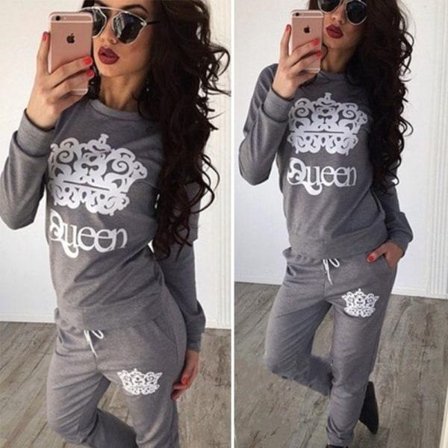 2st Träningsoverall för kvinnor Hoodies Sweatshirt + Byxa Sportwear kostym Dark gray M