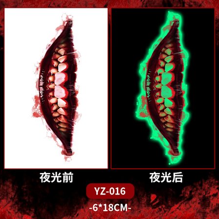 Halloween Ansiktstatueringar | Självlysande Ärr 18D Vattentäta Festdekorationer Klistermärken*6*18cm*YZ-016