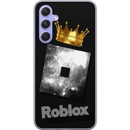 Kompatibel Mobilcover til Samsung Samsung Galaxy A54 Minimalistisk sort og sølvfarvet Roblox-symbol med gylden krone og luksuriøs gamer-æstetik på