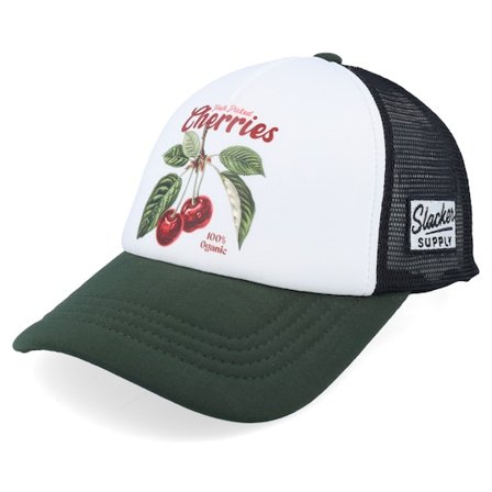 Slacker Supply - White trucker Caps - Fresh Picked Cherries Foam White/Olive/Black Vintage Trucker @ Hatstore