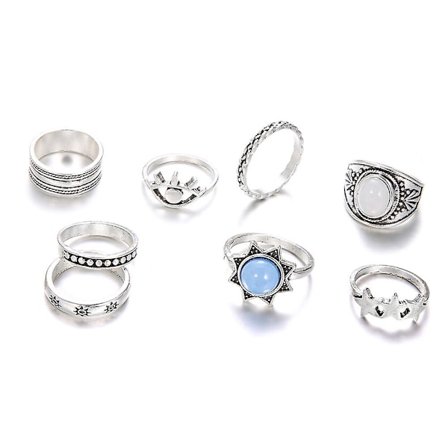 7-delars set Bohemian Kvinnors Öga Stjärna Falska Ädelstenar Knuckle Midi Finger Ring Smycken