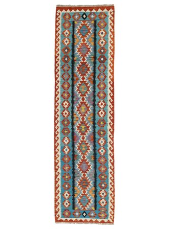 Kilim Afghan Old Style Rug 88X315 Runner Dark Red/Dark Teal Wool, Afghanistan