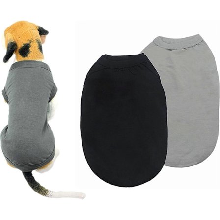 Bomulds hundetøj ensfarvet hunde T-shirt tøj blød åndbar bomuldsskjorte egnet til katte og hvalpe (2 stk.) (Small, Sort + Grå)